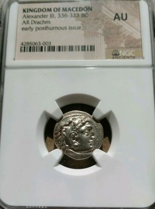 Kingdom Of Macedon Alexander III Drachm NGC AU Ancient Silver Coin The Great 2