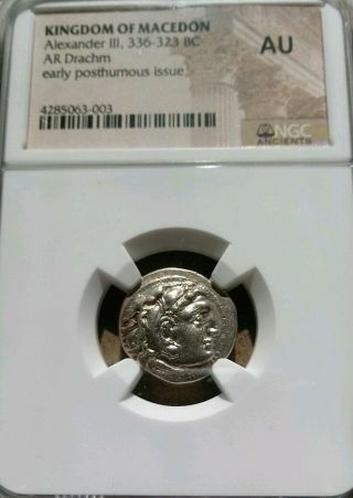 Kingdom Of Macedon Alexander III Drachm NGC AU Ancient Silver Coin The Great 3