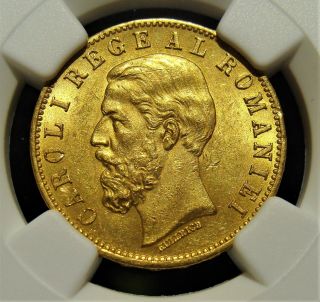 Romania: Carol I Gold 20 Lei 1883 - B Ms62 Ngc.