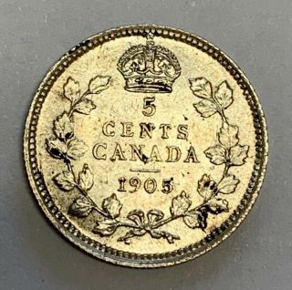 1905 Canada 5 Cent Sterling Silver Coin Brilliant Uncirculated 3