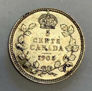 1905 Canada 5 Cent Sterling Silver Coin Brilliant Uncirculated 4