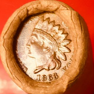 1863 INDIAN HEAD / 1909 VDB BANK OF SAN FRANCISCO OBW LINCOLN WHEAT PENNY ROLL 2