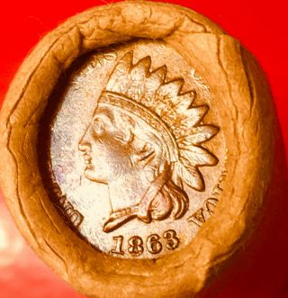 1863 INDIAN HEAD / 1909 VDB BANK OF SAN FRANCISCO OBW LINCOLN WHEAT PENNY ROLL 6