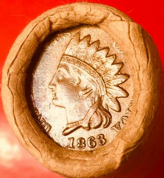 1863 INDIAN HEAD / 1909 VDB BANK OF SAN FRANCISCO OBW LINCOLN WHEAT PENNY ROLL 8