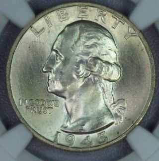 1945 - S Washington Quarter Silver Ngc Ms65 And0098/bs