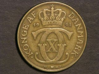 Denmark 1941 2 Kroner Fine - Key Date - Low Mintage