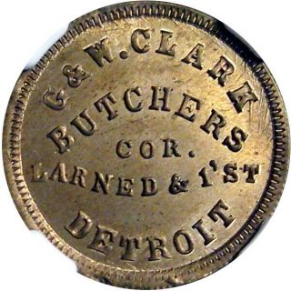 Detroit Michigan Civil War Token Clark Butchers R9 Copper Nickel Ngc Ms65