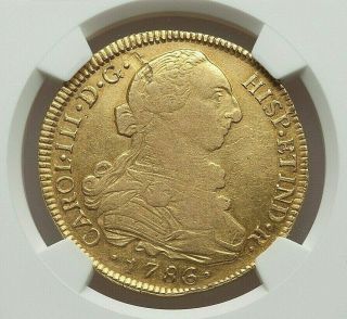 1786 So - Da Chile Carlos Iii Gold 8 Escudos Ngc Vf - 35 Santiago,  Km27