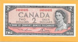 1954 Canadian 2 Dollar Bill T/g4649405 Crisp (circulated)