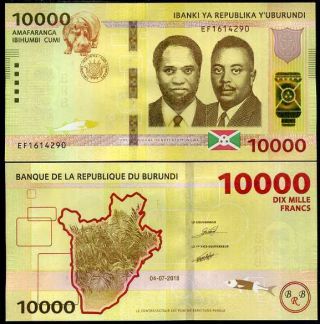 Burundi 10000 10,  000 Francs 2018 / 2019 P 54 Date Unc