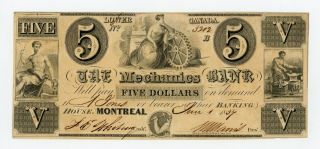 1837 $5 The Mechanics Bank - Montreal,  Lower Canada Note