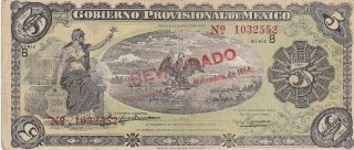 1914 Mexico Revolutionary 5 Pesos Note,  Pick S702b