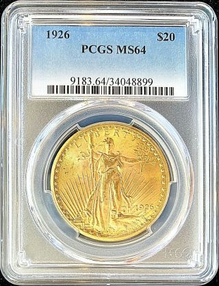 1926 $20 American Gold Eagle Saint Gaudens Ms64 Pcgs Rarer Date Gem Coin