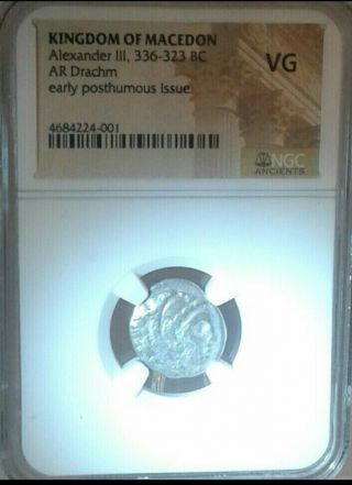 NGC AUTHENTICATED Alexander the Great 336 - 323 bce AR Drachm Scarce type 3