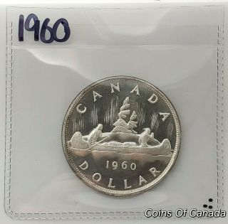 1960 Canada Silver Dollar Coin - Uncirculated - With Cameo Coinsofcanada