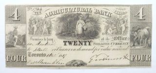 Canada 1837 The Upper Canada Agricultural Bank 4 Twenty Shillings Banknote