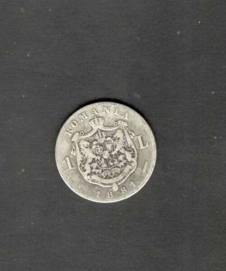 Romania 1881 1 Leu Silver