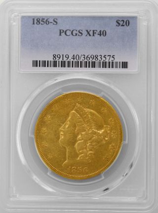 1856 - S Pcgs Xf 40 Gold $20 Double Eagle Extra Fine Twenty Dollar Graded Coin