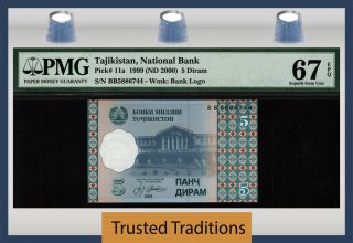 Tt Pk 11a 1999 Tajikistan National Bank 5 Diram Pmg 67 Epq Gem Unc