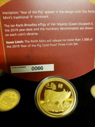 2019 Australian Lunar Year Of The Pig 1.  35 Oz Gold Proof 3 Coin Set Australia
