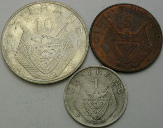 Rwanda 1,  5,  10 Francs 1964 - 3 Coins - 3046 ¤
