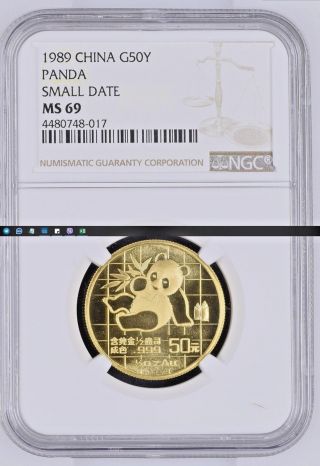 1989 China 1/2 Oz Gold Panda Small Date G50y Ngc Ms69 4156