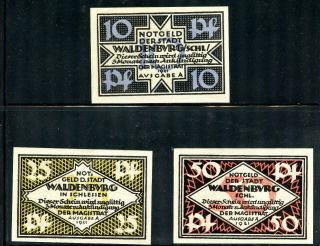 Germany Notgeld 1921 Stadt Waldenburg Unc Notes 10,  25,  50 Pfg