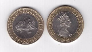 Gibraltar – Bimetal 2 Pounds Unc Coin 2006 Km 1092 Ship Trafalgar Battle