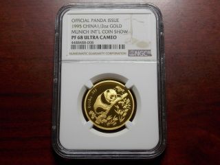 1995 China 1/2 Oz Gold Panda Munich Coin Show Proof Coin Ngc Pf - 68 Uc