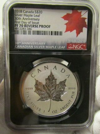 2018 Canada S$20 Silver Maple Leaf 30th Anniversary First Day Of Issue Pf 70 Rp