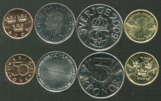 Sweden Set 4 Coins 50 Ore 1 5 10 Kronor 2009 Unc