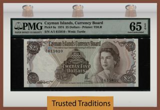 Tt Pk 8a 1974 Cayman Islands 25 Dollars " Queen Elizabeth " Pmg 65 Epq Gem 4 Of 7