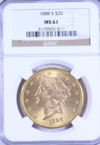 1888 - S $20 Gold Liberty Head Double Eagle : Ngc Ms61 Flashy