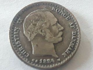 1884 Silver 10 Ore Denmark Coin
