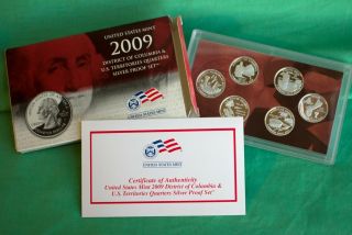 2009 S Proof Dc Us Territory Quarter 90 Silver 6 Coin 25c Set And