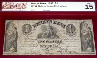1837 Scarce $1 Henrys Bank