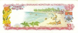Bahamas $3 Dollars Currency Banknote 1968 XF/AU 2