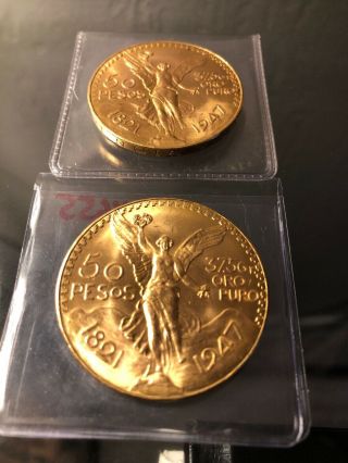 Set Of 2 50 Pesos 1947 Mexican Gold Coins