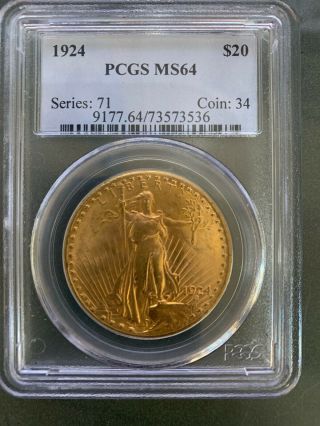 1924 $20 Saint Gaudens Gold Double Eagle Pcgs Ms64,  Arguably Prettiest Coin Ever
