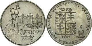 Czechoslovakia: 50 Korun Silver 1991 (karlovy Vary) Unc