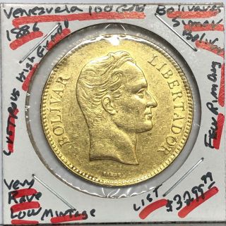 Venezuela Gold Coin 100 Bolivares [simon Bolivar] 1886 Lustrous - - Well Detailed