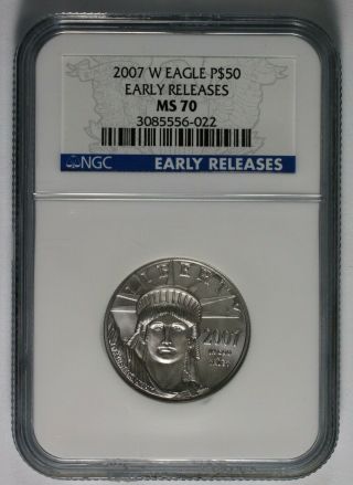 2007 - W Burnished $50 Platinum Eagle 1/2 Oz.  Ngc Ms70 Early Releases Er