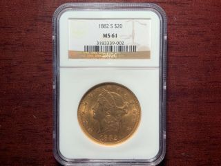 1882 - S Us Gold $20 Liberty Head Double Eagle Ngc Ms61 Express Mail