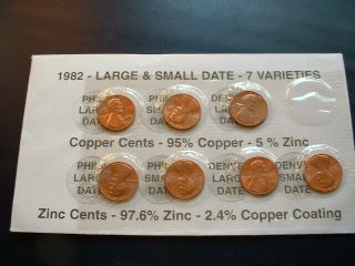 1982 - P/d Large & Small Date Uncirculated Business Lincoln Head Cents 7 Varieties