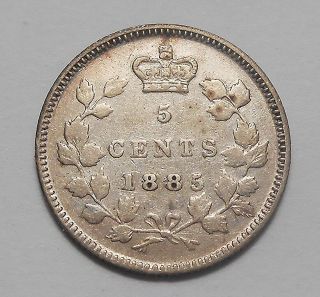 1885 Small 5 Five Cents Silver Vf Scarce Date Key Queen Victoria 5¢
