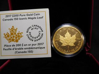 E3 Canada 2017 Pure Gold 1 Oz.  $200 Iconic Maple Leaf W/ Box & Mintage:500