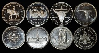 Canada $1 Dollar Silver 8 Coin Set: 1939 1958 1964 1967 1971 1973 1974 1982