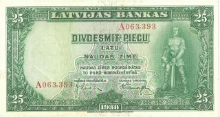 Latvia 25 Lati / Latvian Lats Banknote 1938
