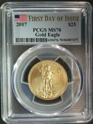 2017 Gold Eagle $25 1/2oz Ms 70 Pcgs First Day Issue Fdi