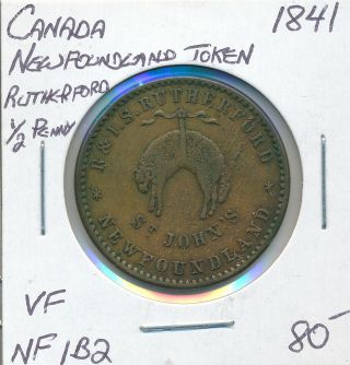 Canada Newfoundland Token Rutherford Half Penny 1841 Nf1b2 - Vf